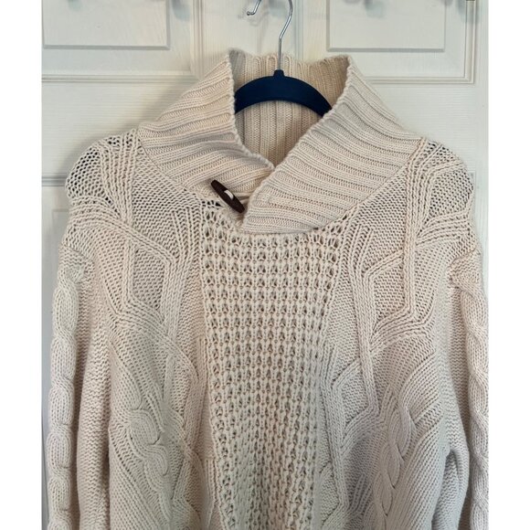 Weatherproof Cream Cable Knit Long Sleeve Fishman Men's Sweater Size Medium - Picture 2 of 12